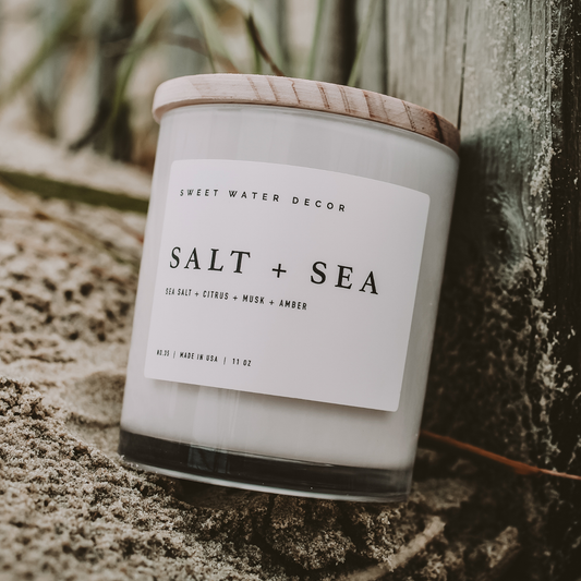 Duftelys - Salt and Sea, 311g soyalys i glass m/trelokk