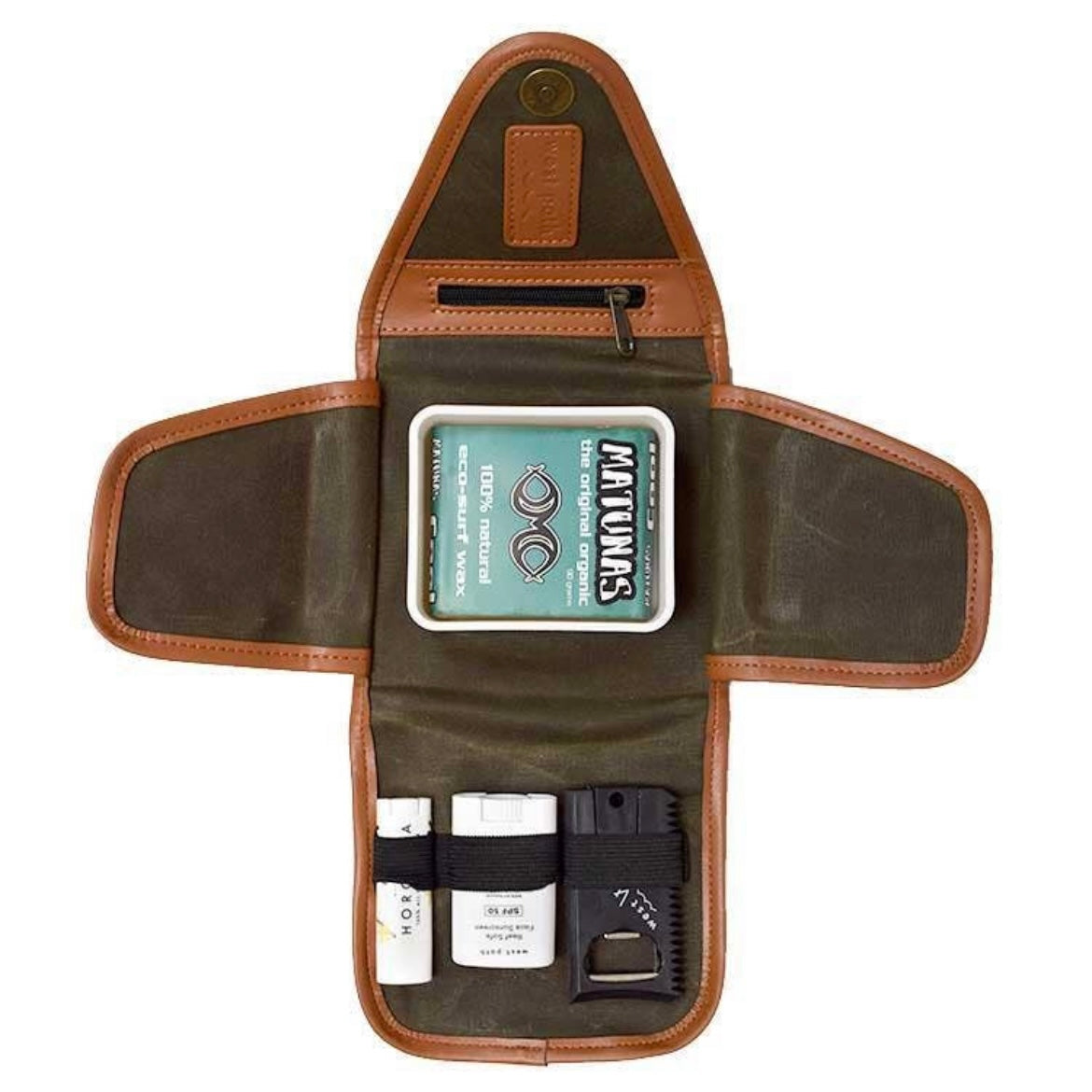 Surf Kit - Travel Clutch, inkl. voks, solkrem, Lip Balm & kam m/finnenøkkel