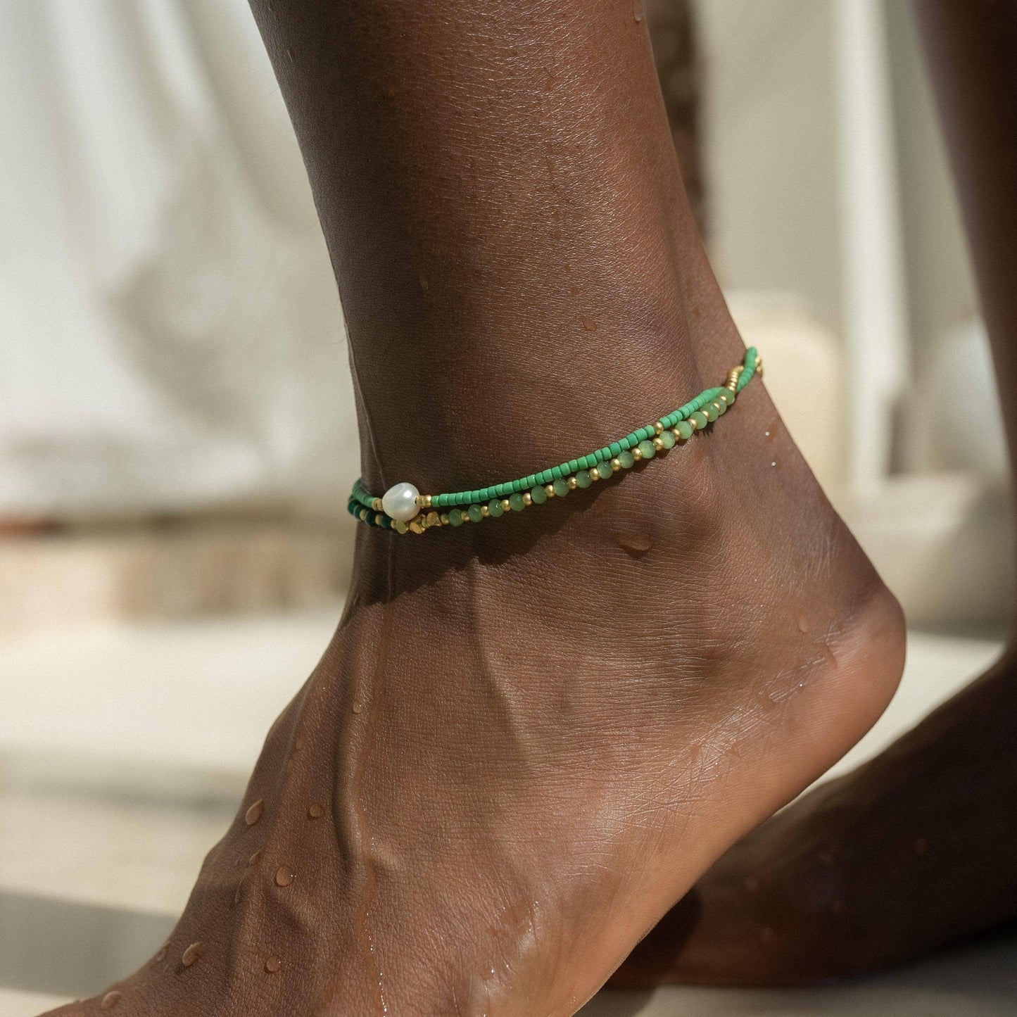 Made By Nami - Pearl Anklet with Freshwater Pearl | Green