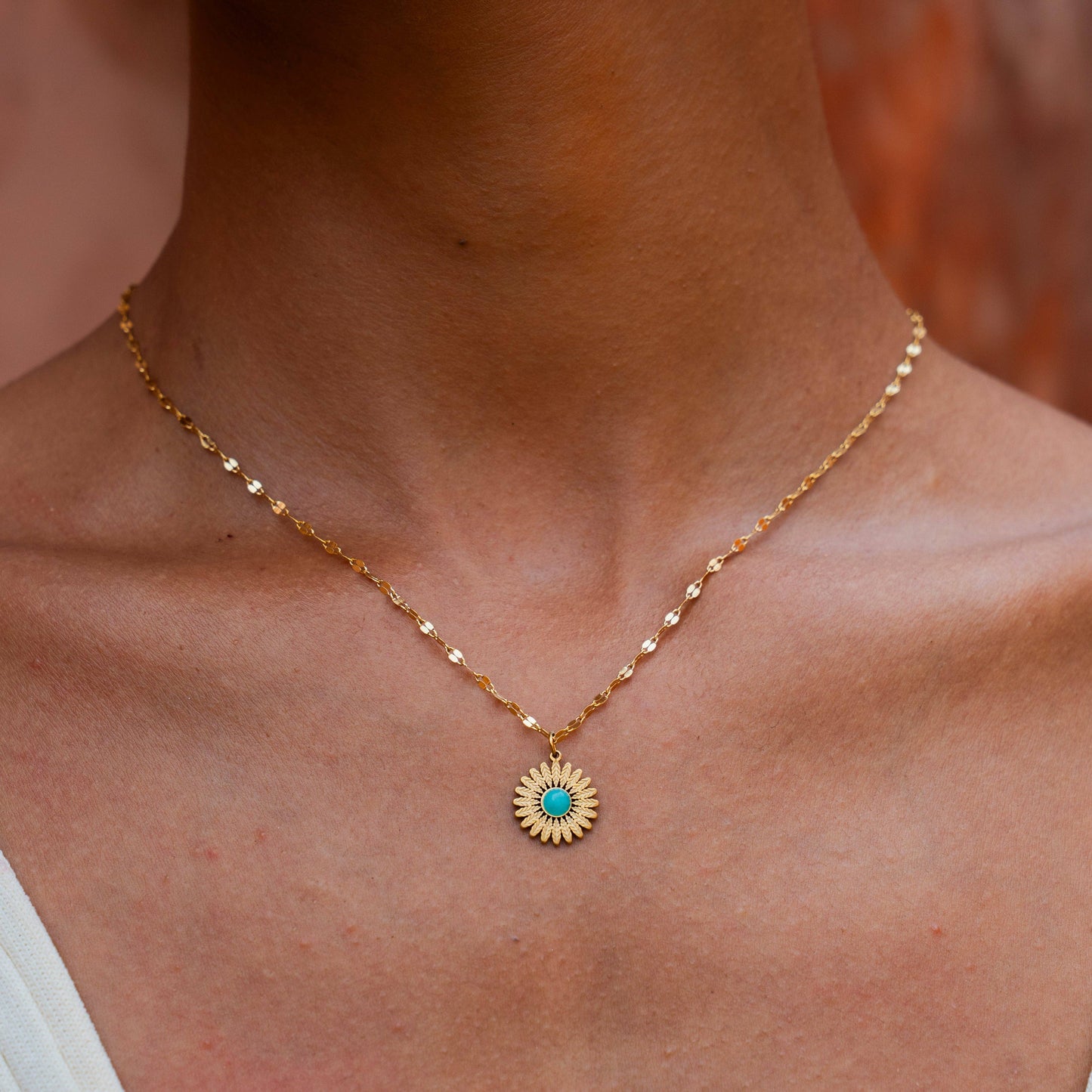 Made By Nami - Golden sunflower necklace with turquoise stone