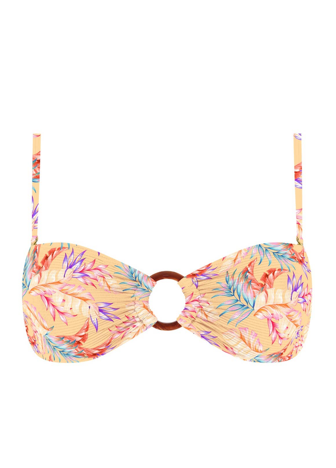 MrMiss - Ribbed Bandeau Bikini Top - Amber Palm frond Print