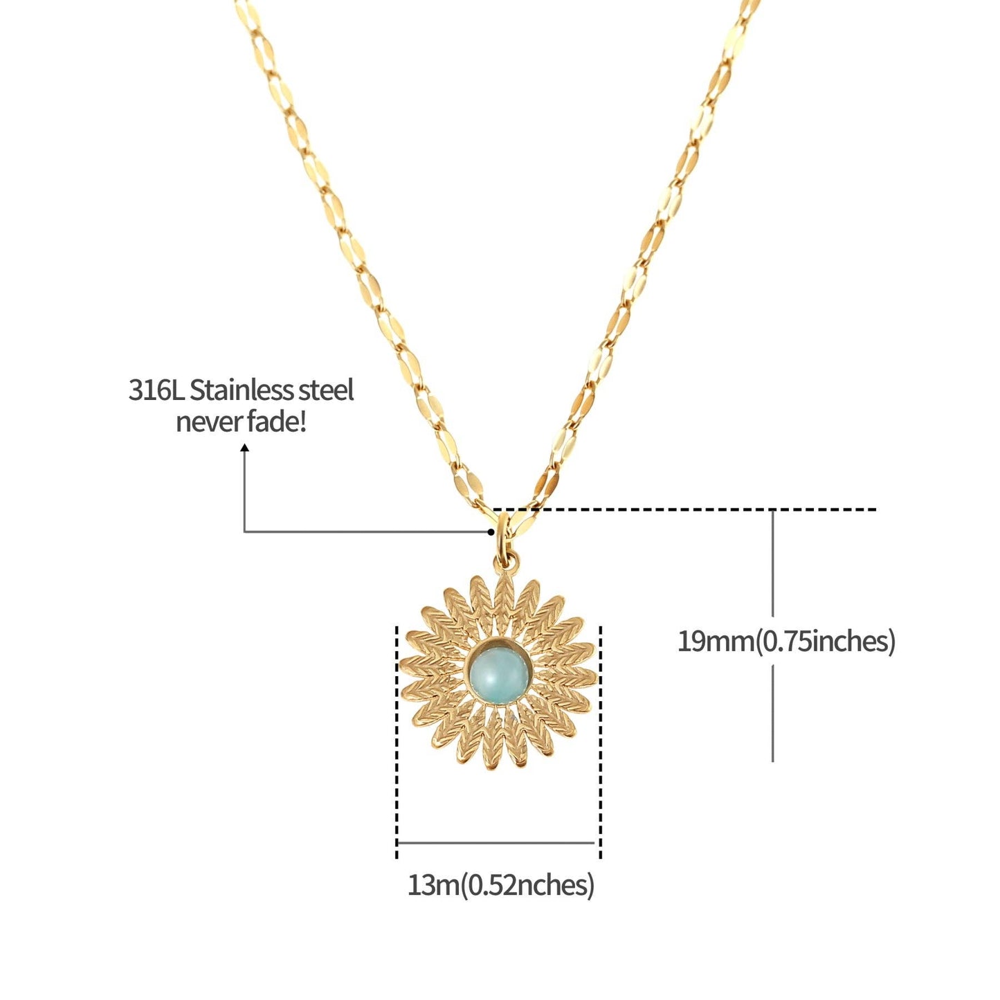 Made By Nami - Golden sunflower necklace with turquoise stone