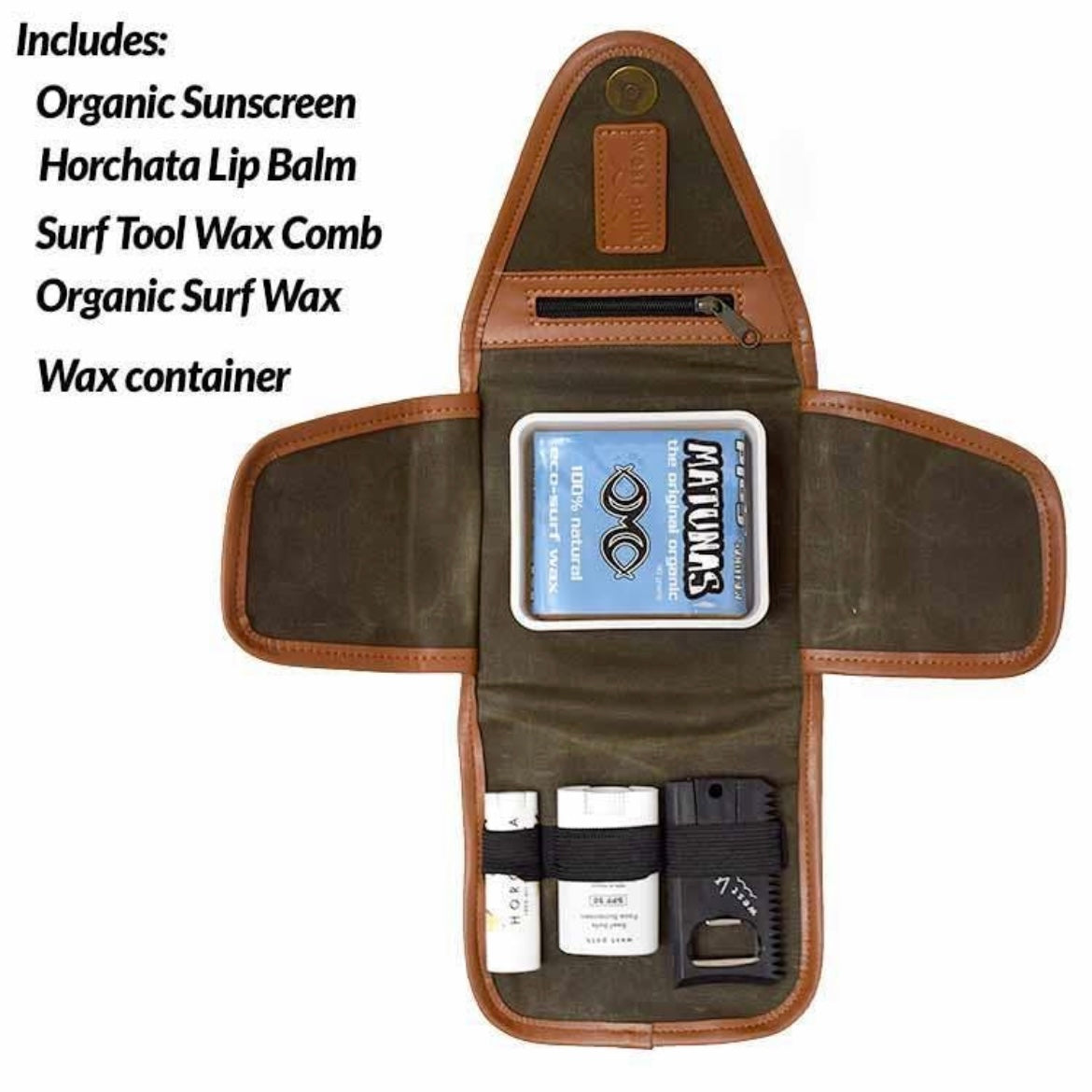 Surf Kit - Travel Clutch, incl. wax, sunscreen, Lip Balm &amp; comb w/fin key